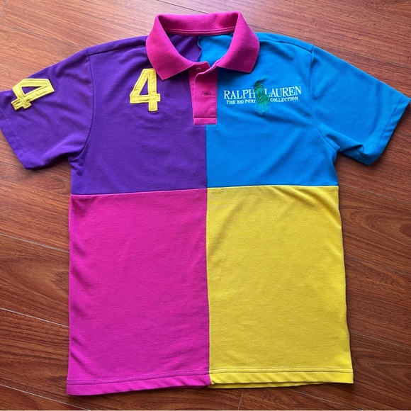 RALPH LAUREN BIG PONY COLLECTION Women Polo Shirt Size M/L Big Logo Color Block - Picture 2 of 12
